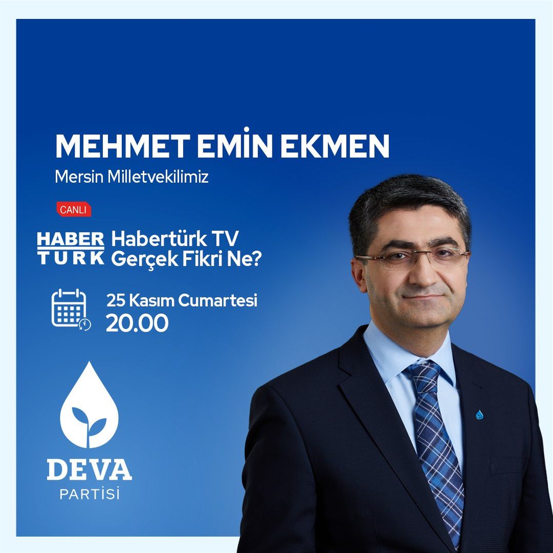 Deva Partisi Milletvekili Mehmet Emin Ekmen, HaberTürk TV'de Gerçek Fikrin Ne? programına konuk olacak.