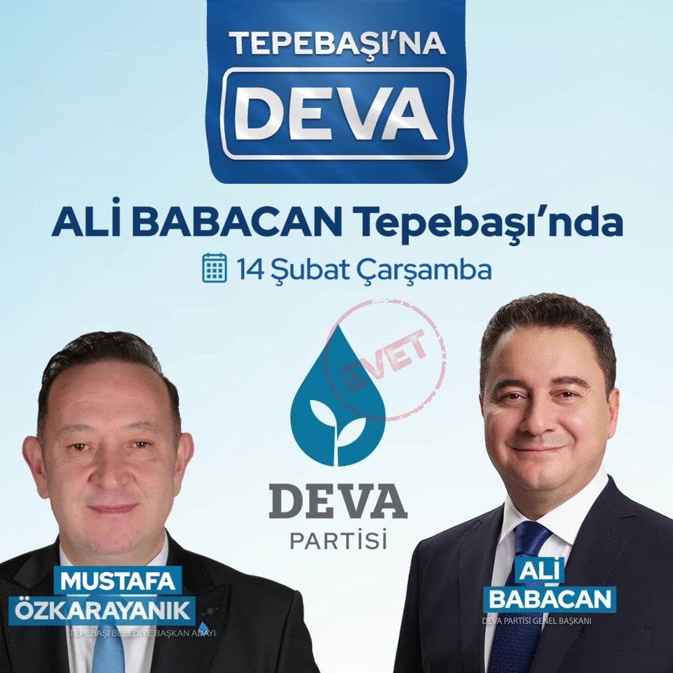 Deva Partisi Genel Başkanı Ali Babacan, Eskişehir Tepebaşı'nda seçim kampanyasını başlatacak.