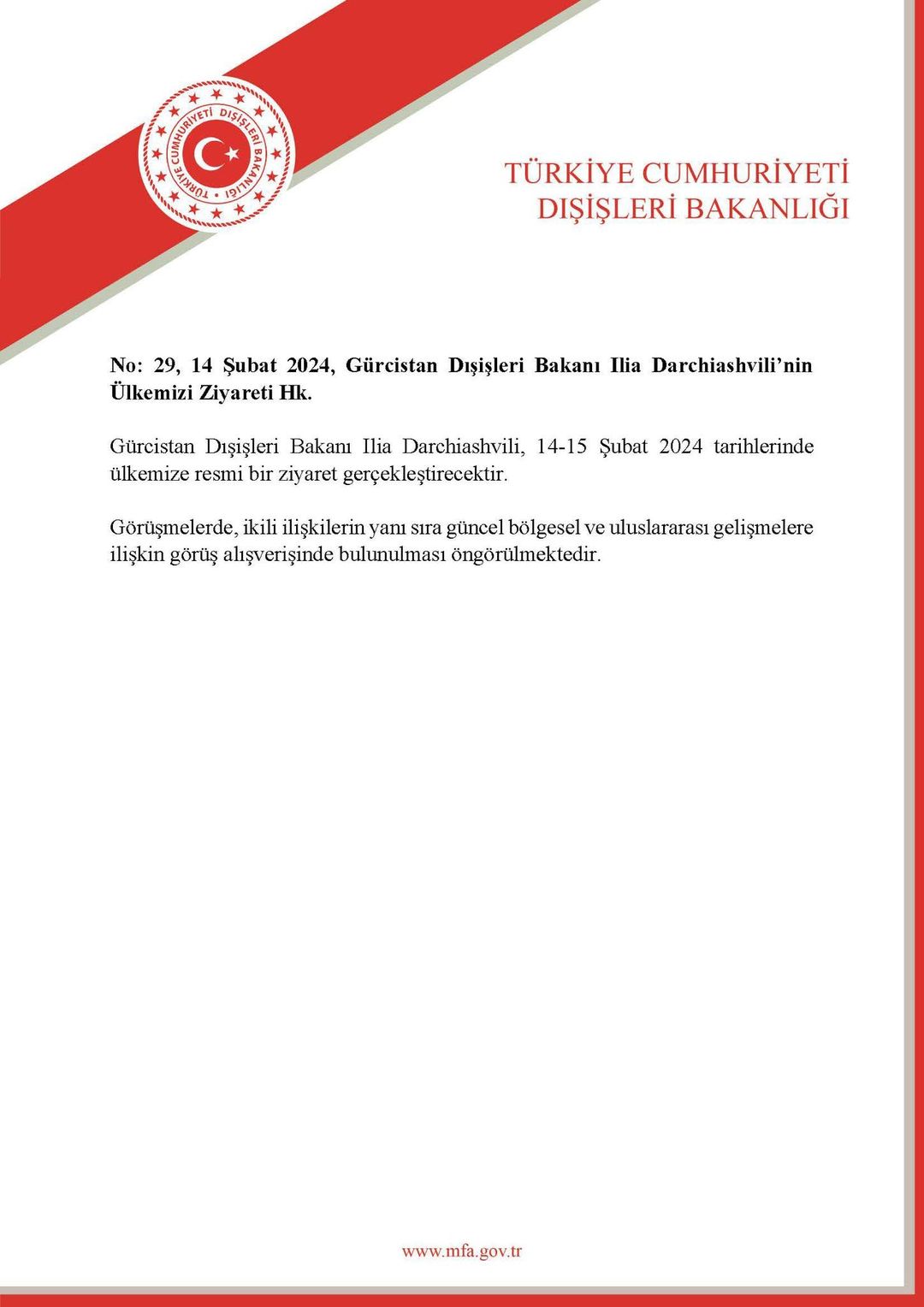 Gürcistan Dışişleri Bakanı Türkiye'yi ziyaret ederek ilişkileri güçlendirecek.