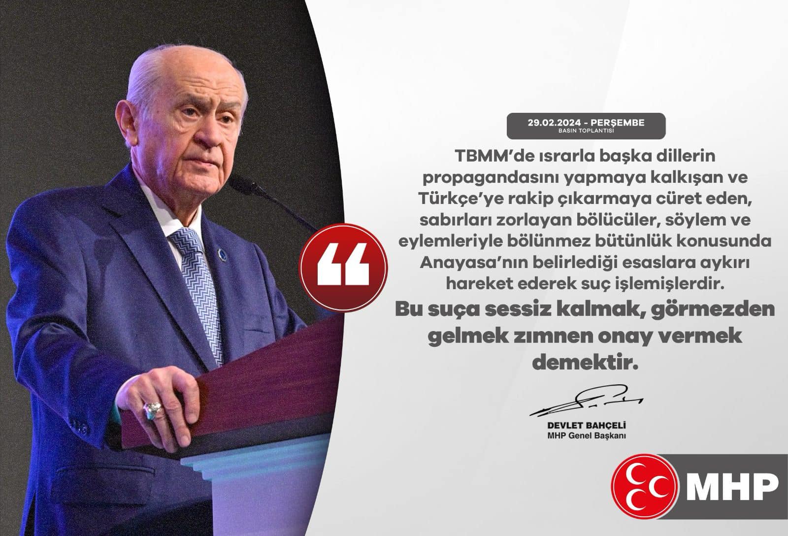 Devlet Bahçeli'den Türk Dilinin Korunması İçin Çağrı