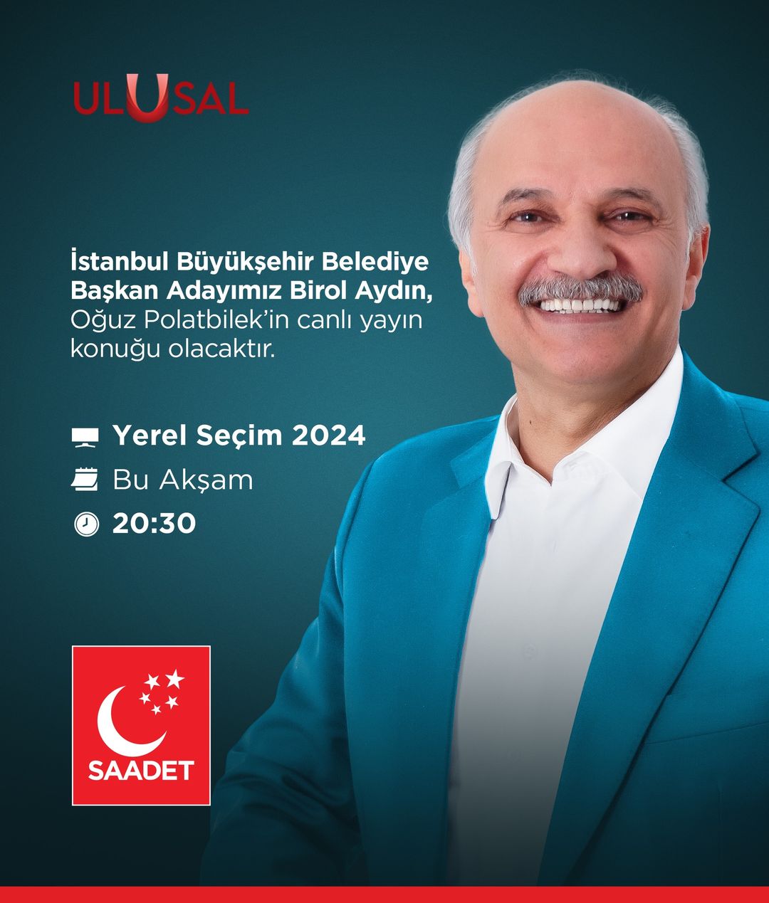 Saadet Partisi İstanbul Büyükşehir Belediye Başkan Adayı Birol Aydın, seçim projelerini açıklayacak canlı yayında.