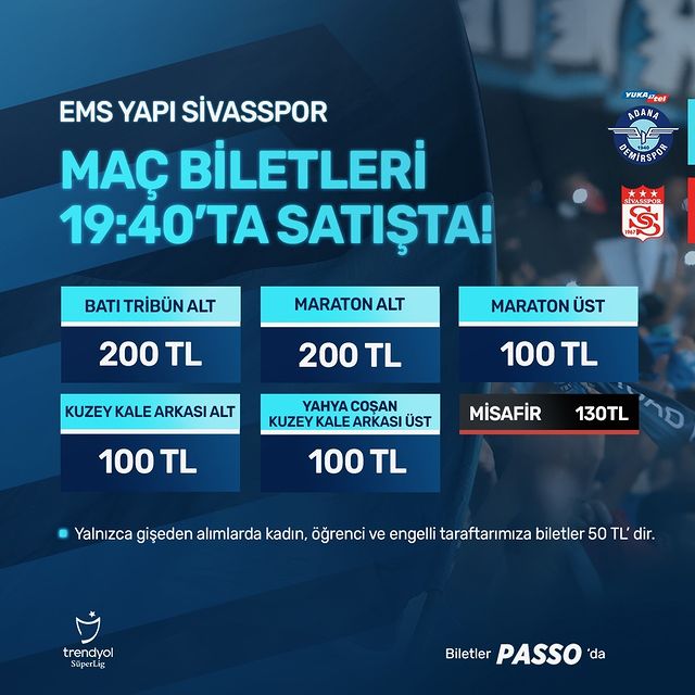 Adana Demirspor, Sivasspor maçı için biletler satışa çıktı!