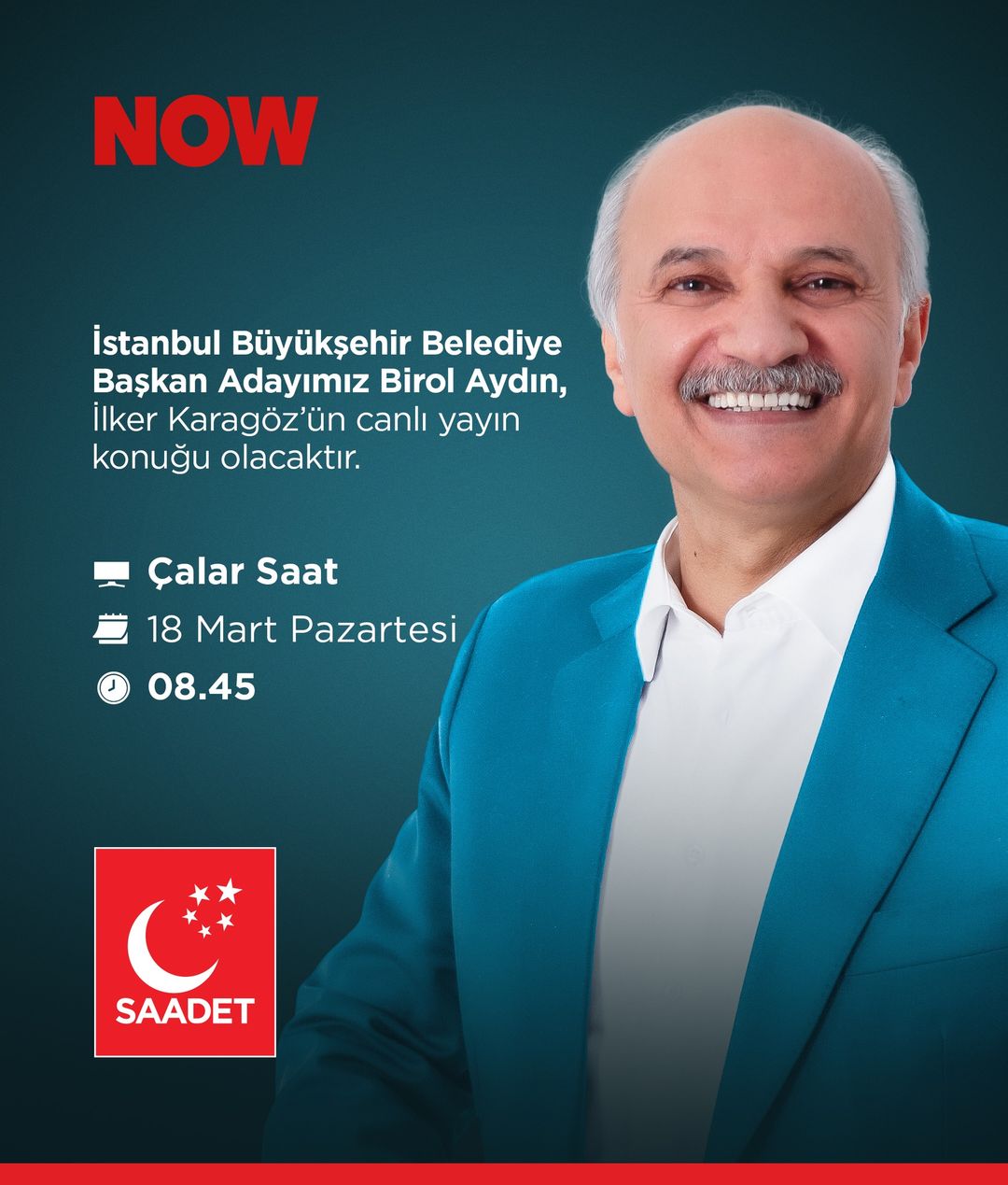 Saadet Partisi adayı Birol Aydın, 'Çalar Saat'e konuk olacak