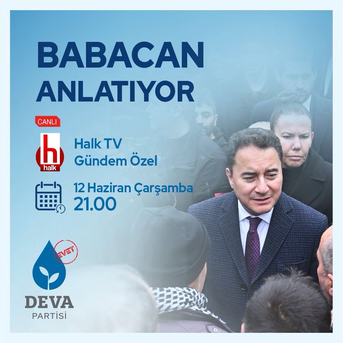 Deva Partisi Genel Başkanı Ali Babacan, Halk TV'de Gündem Özel programına konuk olacak
