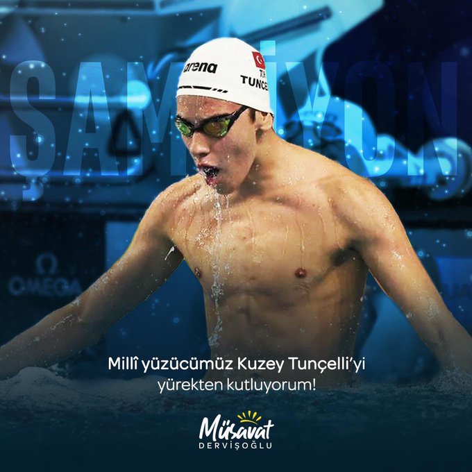 IYI Parti Genel Başkanı Müsavat Dervişoğlu, Milli Yüzücü Kuzey Tunçelli'yi Tebrik Etti