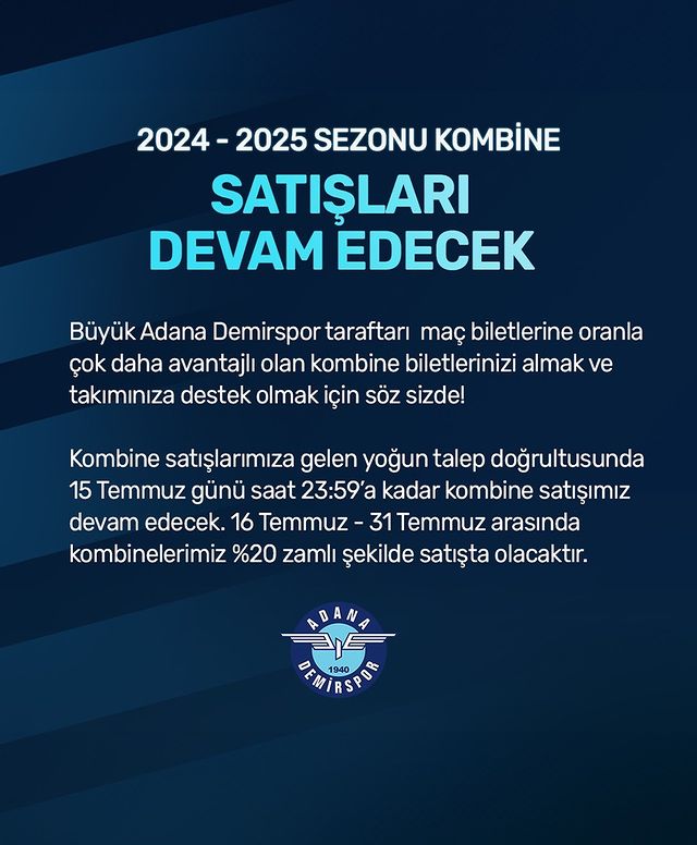 Adana Demirspor, Taraftarlarına Avantajlı Kombine Bilet Satışı Sunuyor