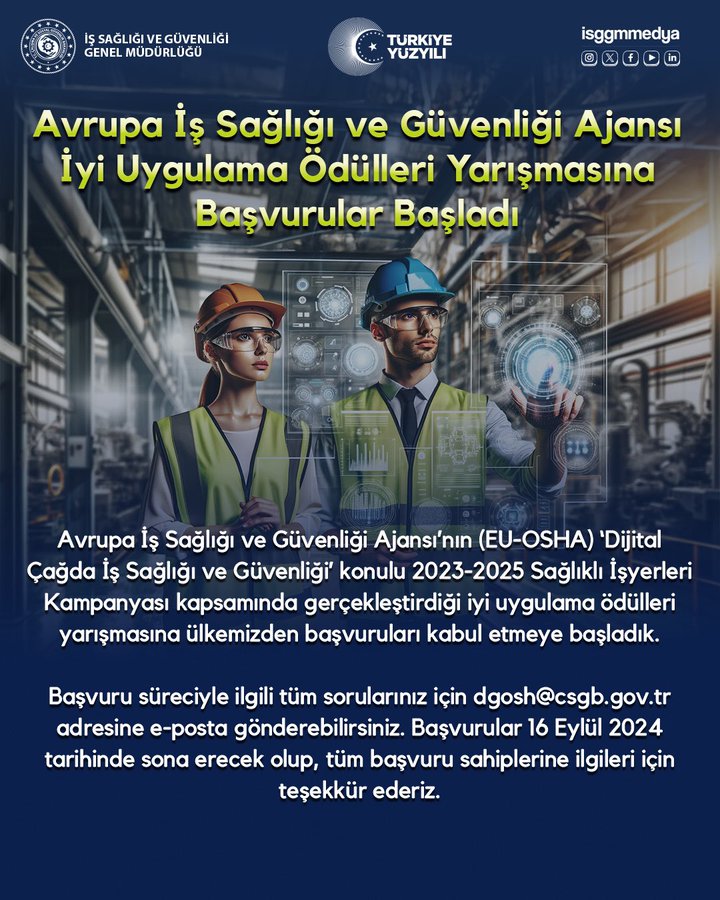 Avrupa İş Sağlığı ve Güvenliği Ajansı İyi Uygulama Ödülleri Yarışması Başvurularını Almaya Başladı