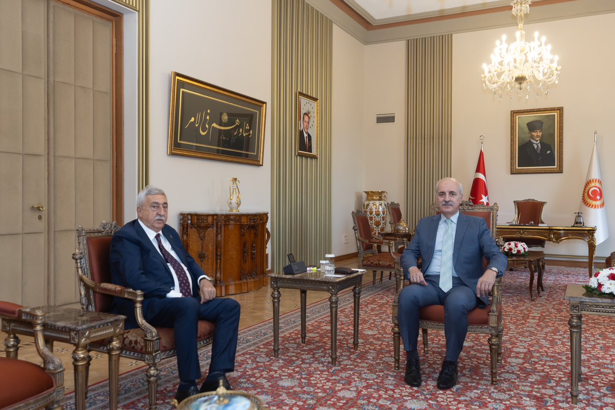 TBMM Başkanı Numan Kurtulmuş, Türkiye Esnaf ve Sanatkârları Konfederasyonu Genel Başkanı Bendevi Palandöken'i Kabul Etti