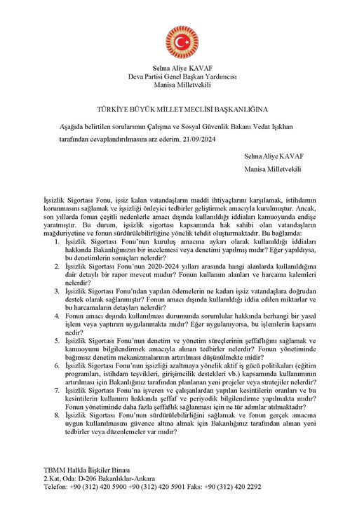 Milletvekili Selma Aliye Kavaf, İşsizlik Sigortası Fonu İddialarını Gündeme Taşıdı