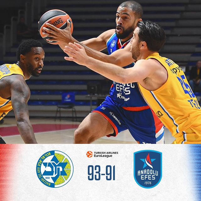 Anadolu Efes, Maccabi Playtika Tel Aviv'e Karşı 93-91 Mağlup Oldu