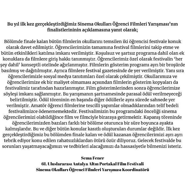 Antalya Altın Portakal Film Festivali, Sinema Okulları Öğrenci Yarışması Finalistlerine Yanıt Verdi