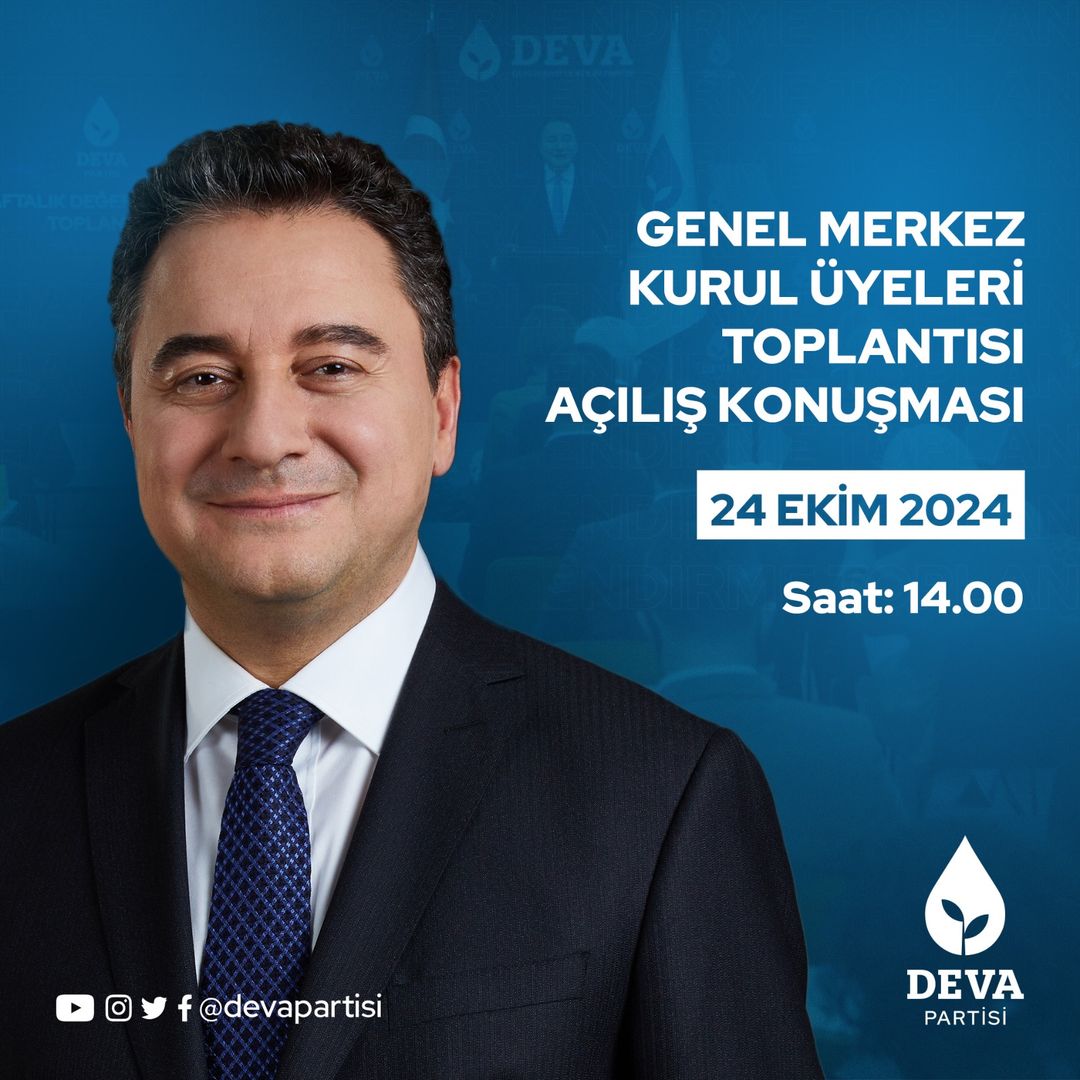 DEVA Partisi Genel Başkanı Ali Babacan, Genel Merkez Kurul Üyeleri Toplantısında Açıklamalarda Bulunacak