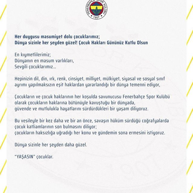 Fenerbahçe Spor Okulları, Çocuk Hakları Günü'nü Kutladı