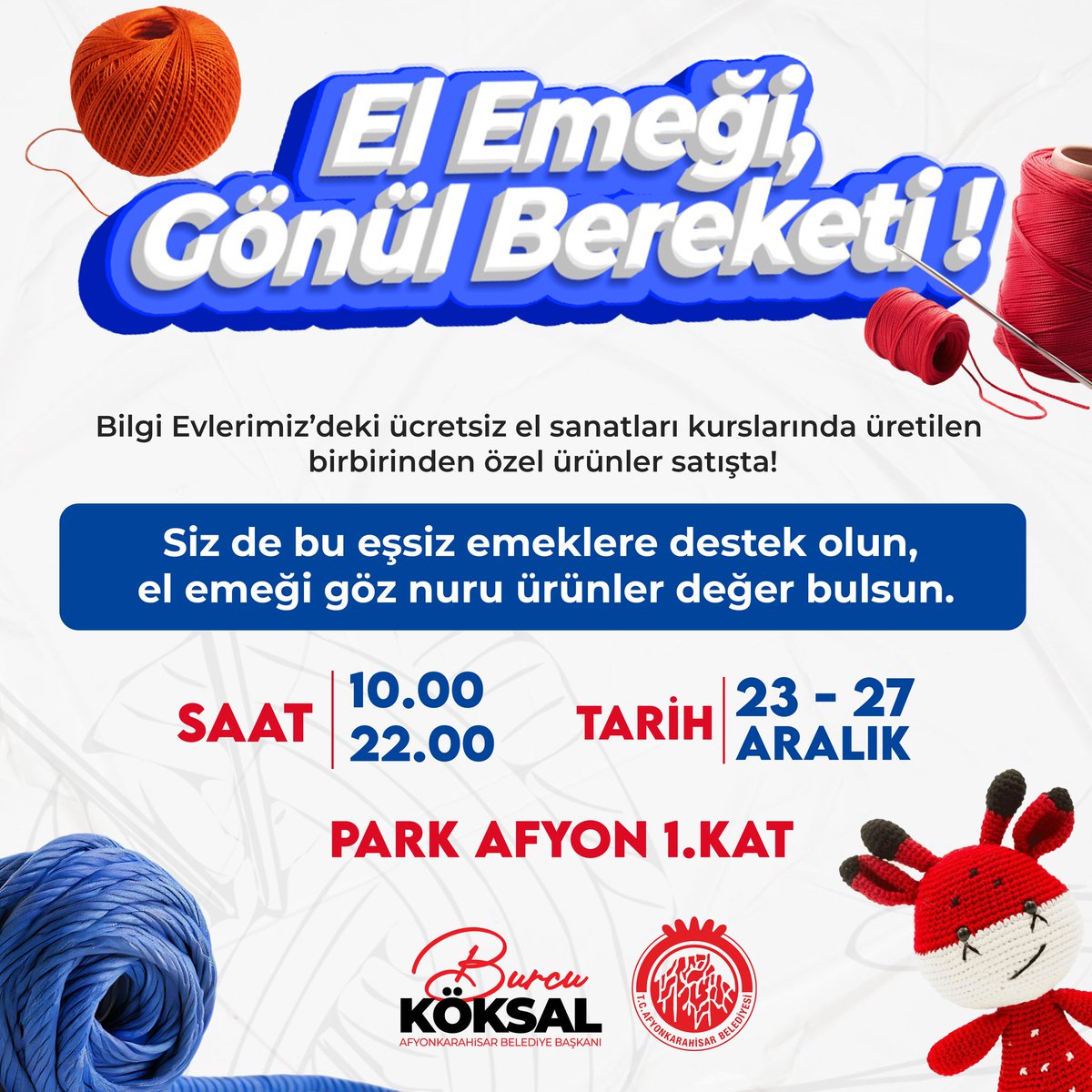 Kadın Emeğiyle Şekillenen El Sanatları Ürünleri Park Afyon'da Sergilenecek