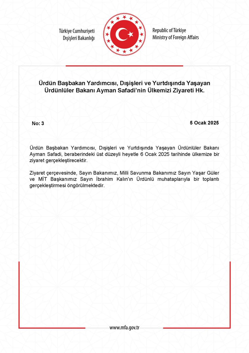 Ürdün Başbakan Yardımcısı ve Dışişleri ile Yurtdışında Yaşayan Ürdünlüler Bakanı Ayman Safadi Türkiye'yi Ziyaret Etti