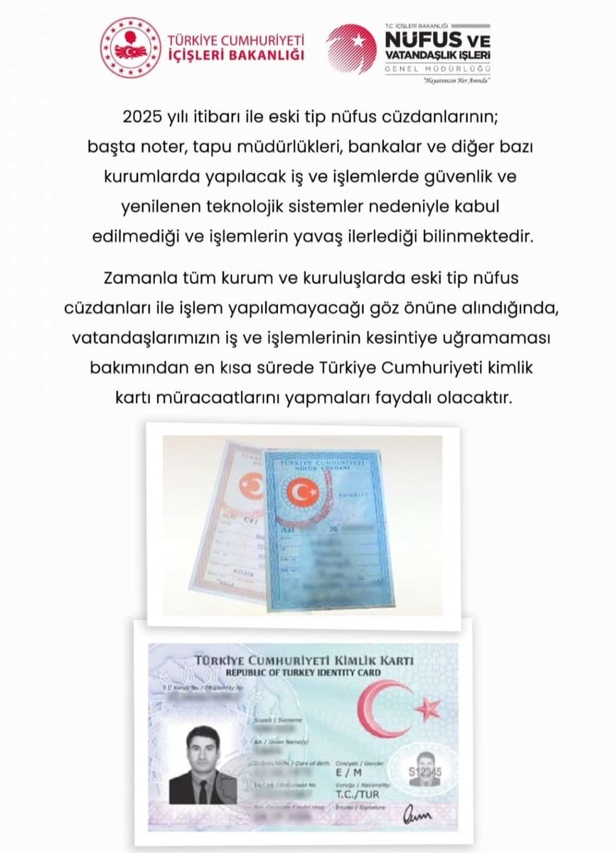 Afyonkarahisar'da Eski Tip Nüfus Cüzdanları Türkiye Cumhuriyeti Kimlik Kartı ile Değiştiriliyor