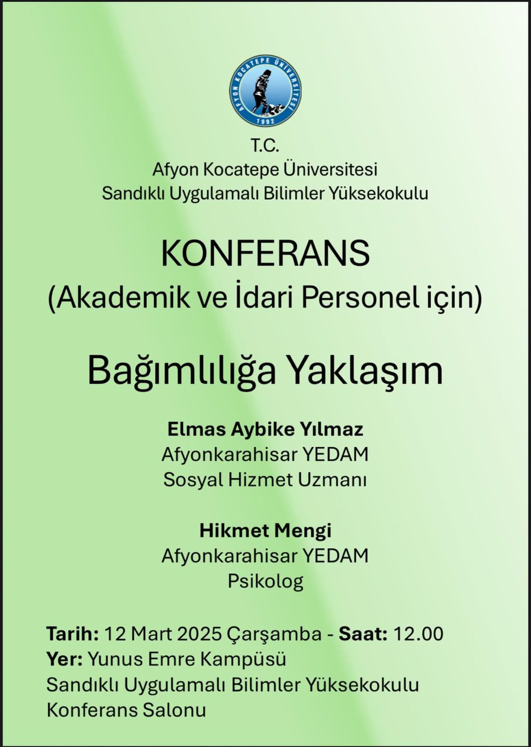 Afyon Kocatepe Üniversitesi'nde Bağımlılık ve Yeşilay Danışmanlık Merkezi (YEDAM) Tanıtımı