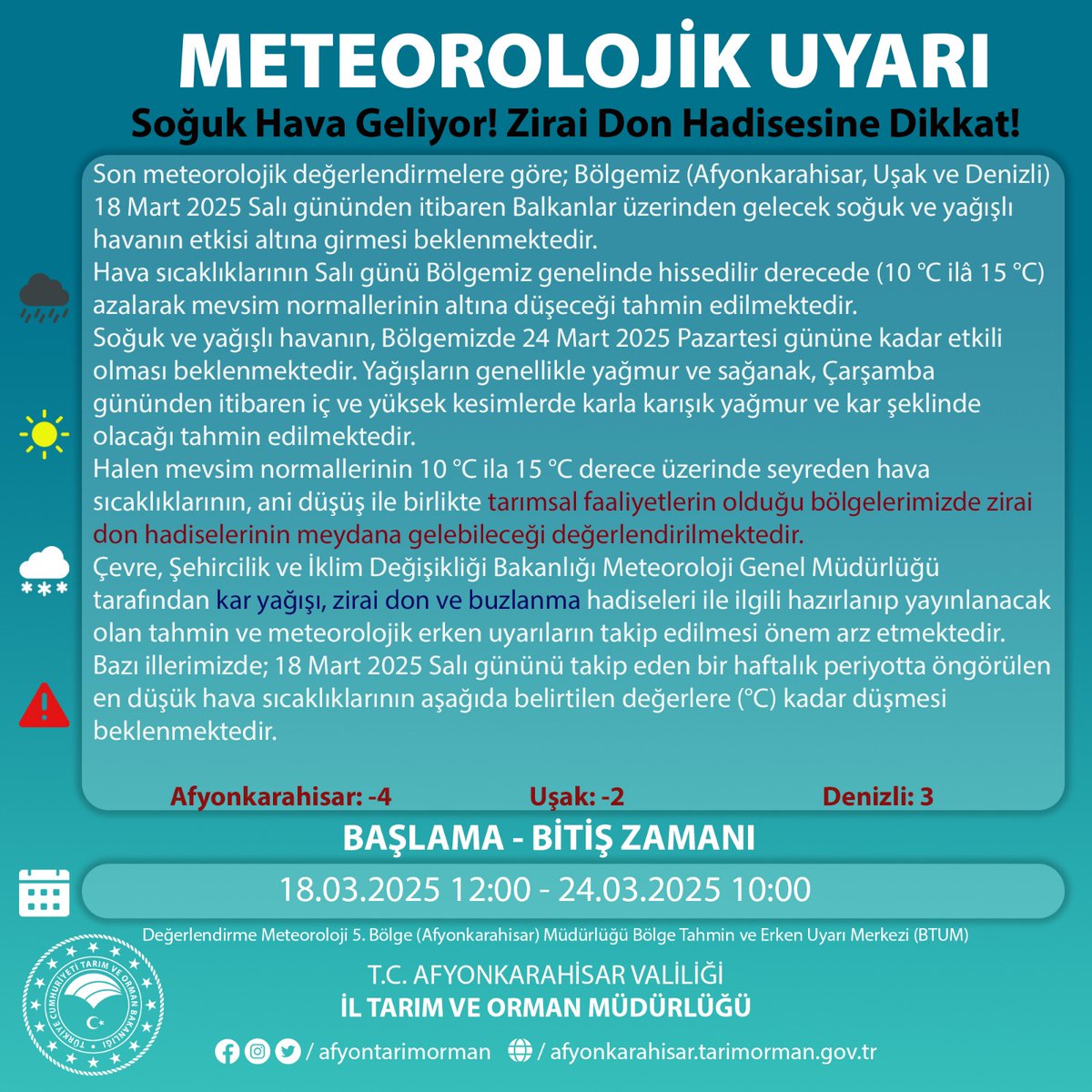 Afyonkarahisar'da Zirai Don Tehlikesi: Tarım Alanları Risk Altında