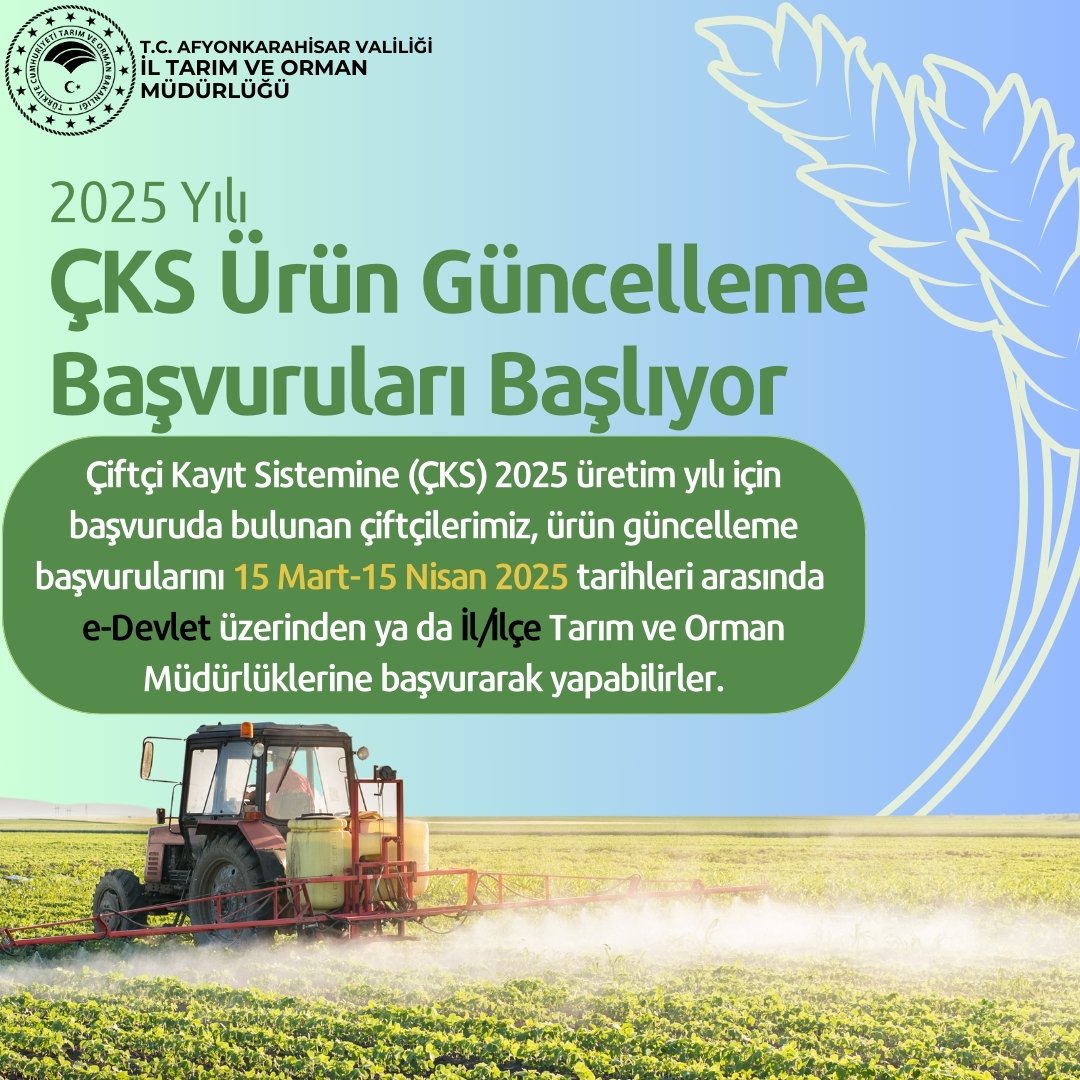 Afyonkarahisar'da Çiftçi Kayıt Sistemi Güncelleme Başvuruları Başladı