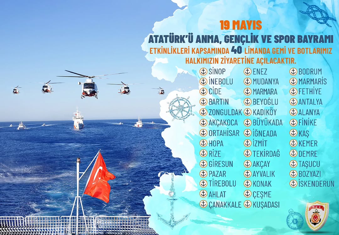 19 Mayıs Atatürk’ü Anma, Gençlik ve Spor Bayramı'nda Sahil Güvenlik Komutanlığı Gemileri ve Botları Vatandaşlara Açılıyor