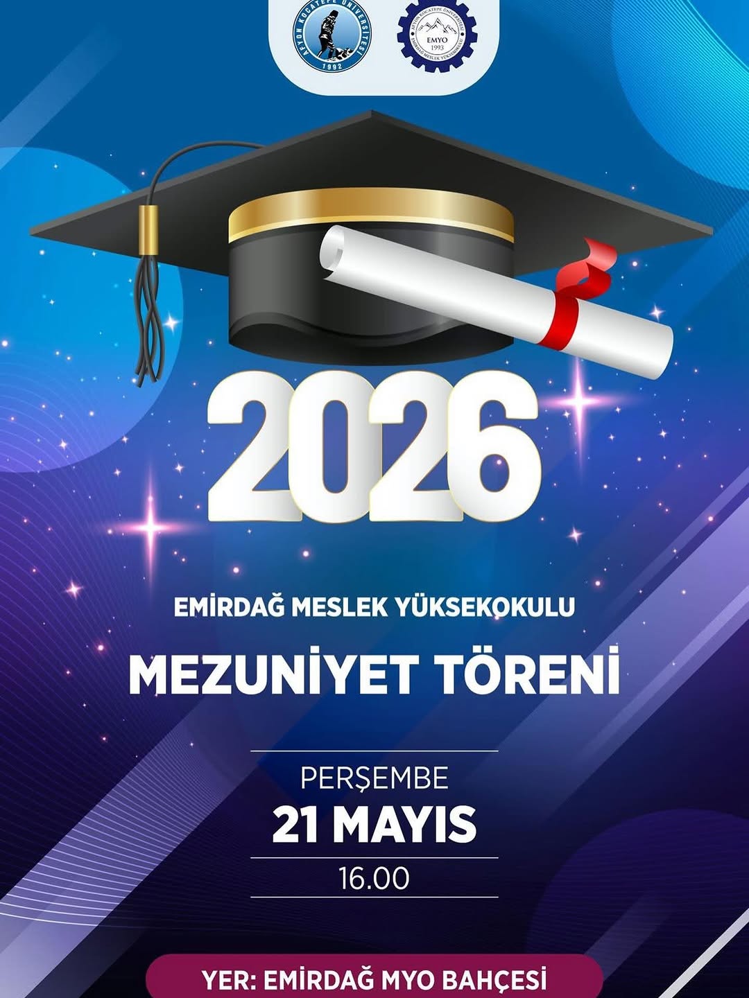 Afyon Kocatepe Üniversitesi'nde Bugün Gerçekleşen Emirdağ Meslek Yüksekokulu Mezuniyet Töreni