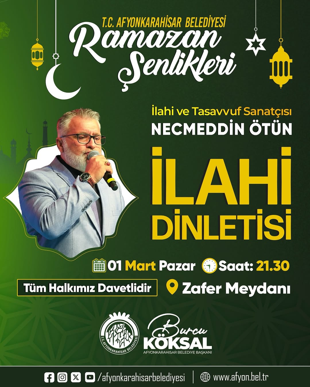 Afyonkarahisar Belediyesi Ramazan Şenliklerinde Necmeddin Ötün'ü Ağırlıyor