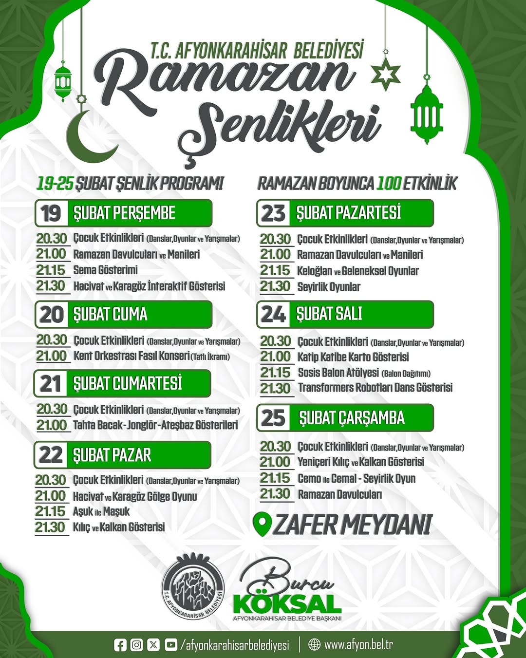 Afyonkarahisar Belediyesi Ramazan Şenliklerini Duyurdu