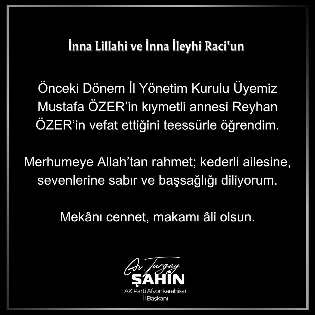 AK Parti Afyonkarahisar İl Başkanlığı'ndan Başsağlığı Mesajı