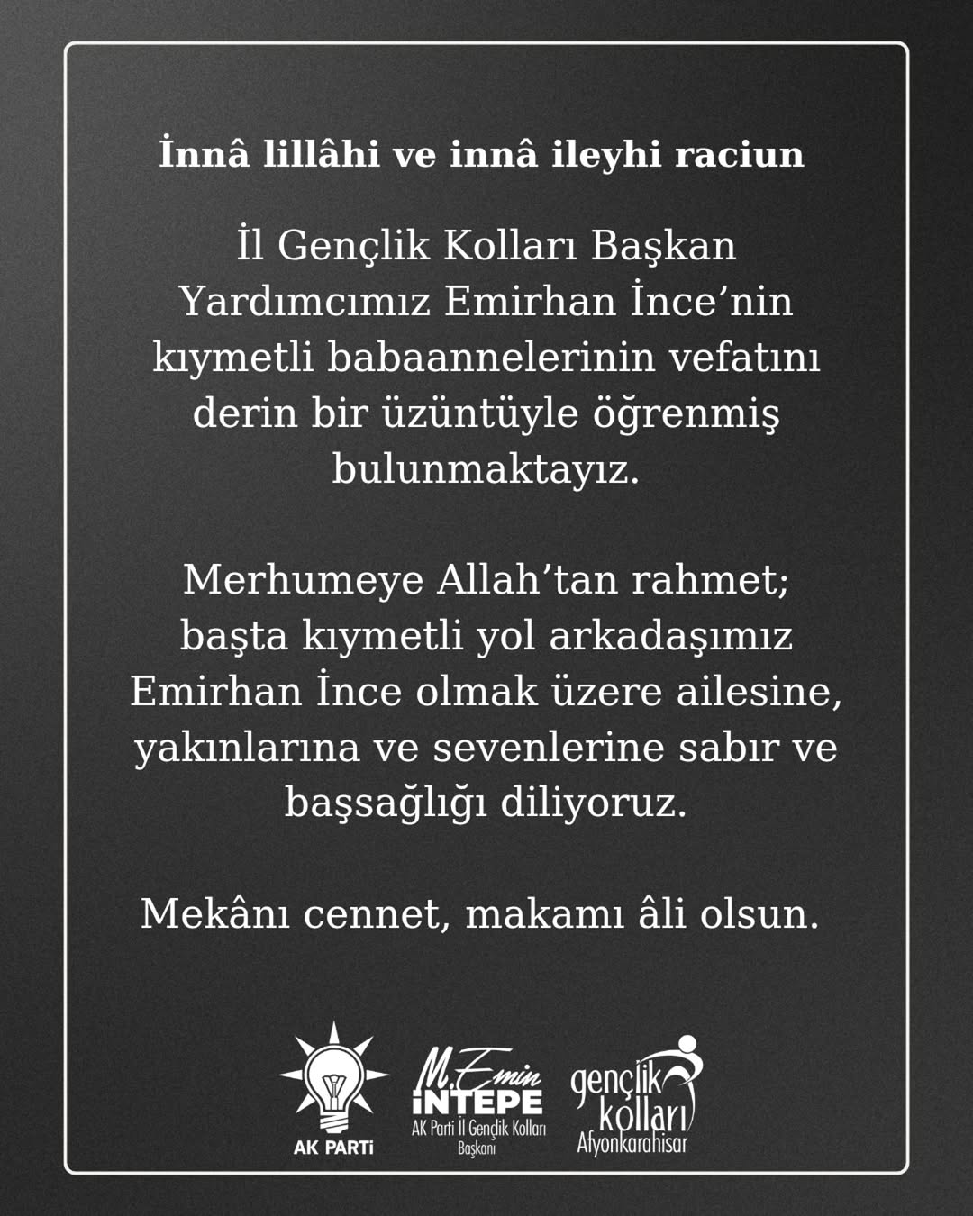 Ak Parti Afyonkarahisar İl Gençlik Kolları Başkan Yardımcısının Acı Kaybı