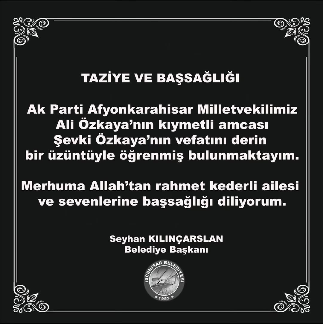 Ak Parti Milletvekili Ali Özkaya'nın Amcasının Vefatı Üzerine Taziye Mesajı