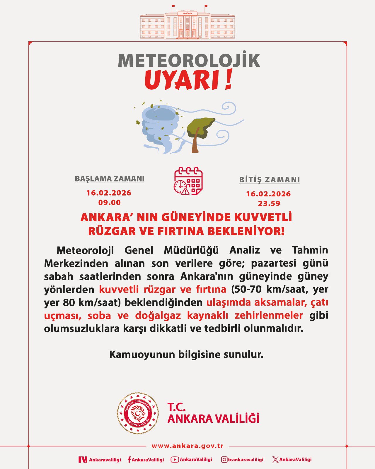 Ankara'da Fırtına Uyarısı