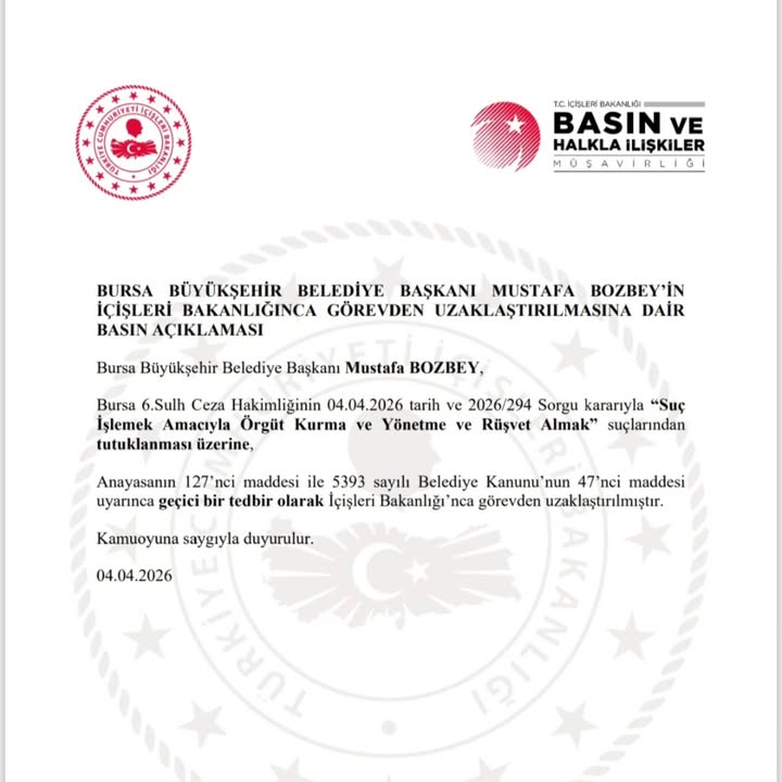 Bursa Büyükşehir Belediye Başkanı Mustafa Bozbey'in Görevden Uzaklaştırılması