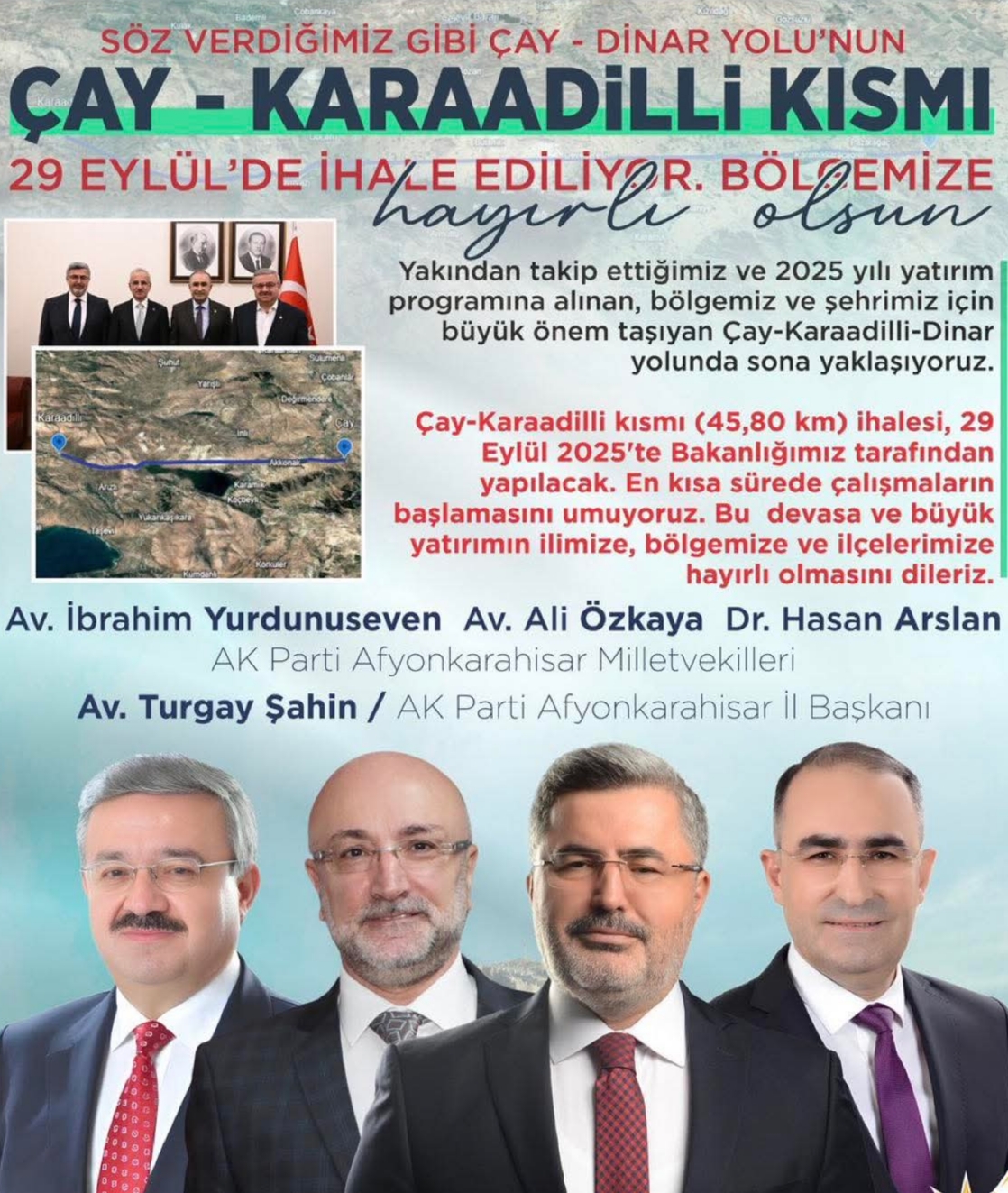 Çay–Karaadilli–Dinar Duble Yolunda İhale Kesinleşti, Yer Teslimi Yapıldı