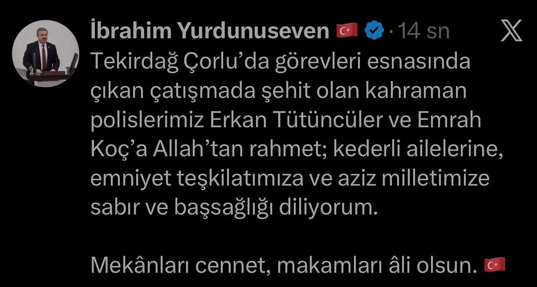 Çorlu’da Görevleri Esnasında Şehit Olan Polislerimize Rahmet