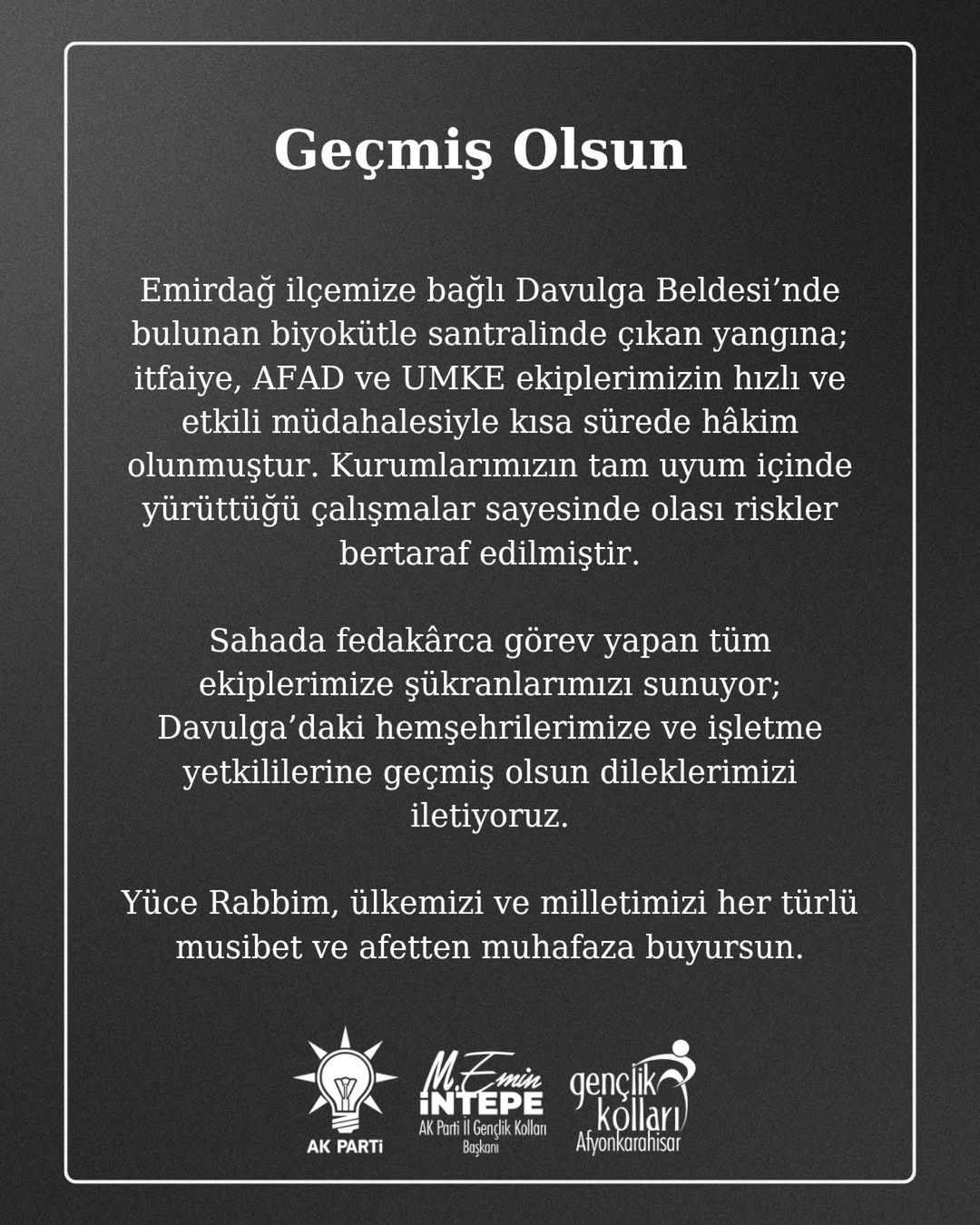 Davulga Beldesi'nde Biyokütle Santralinde Çıkan Yangına Hızlı Müdahale