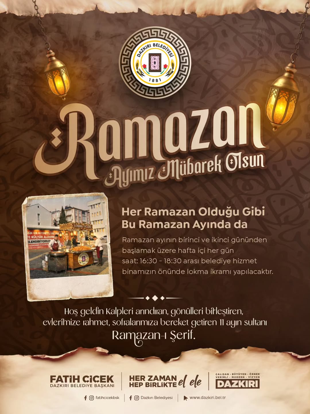 Dazkırı Belediye Başkanı Fatih Çiçek'ten Ramazan Mesajı
