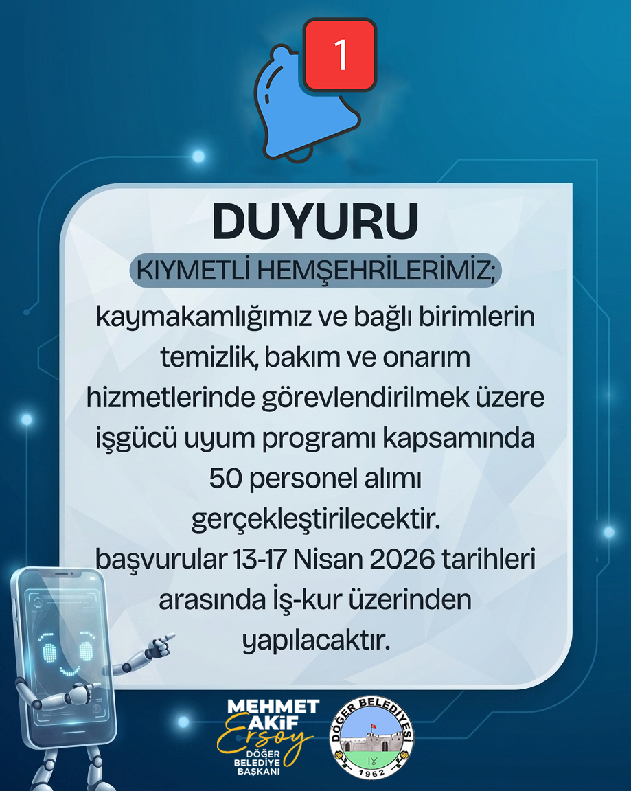 Döğer Belediyesi'nden İş İlanı: 50 Personel Alımı