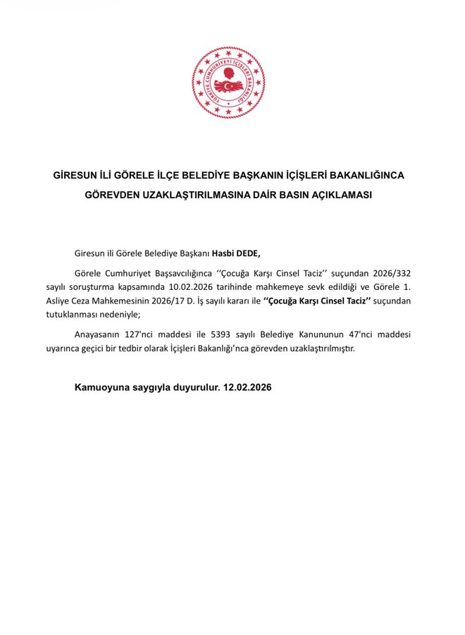 Görele Belediye Başkanı Görevden Alındı