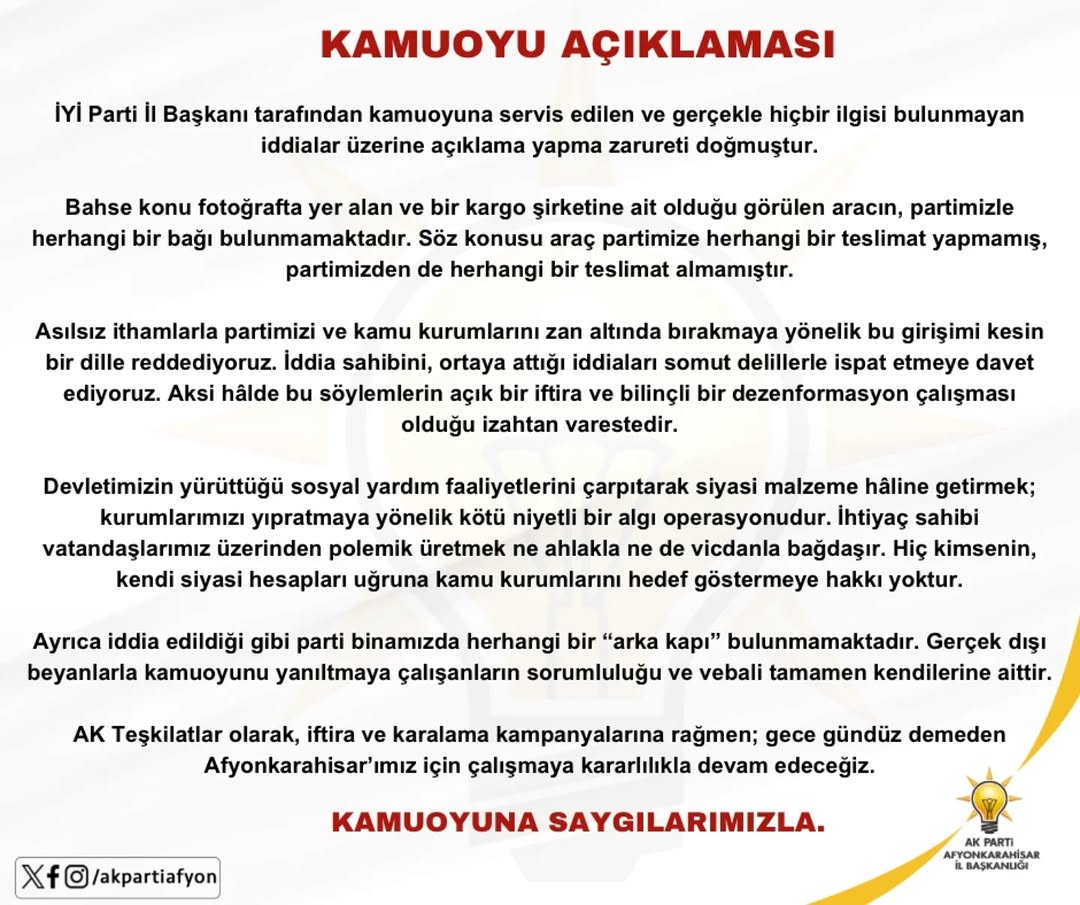 İYİ Parti İl Başkanlığı'ndan Açıklama: Asılsız İddialara Cevap