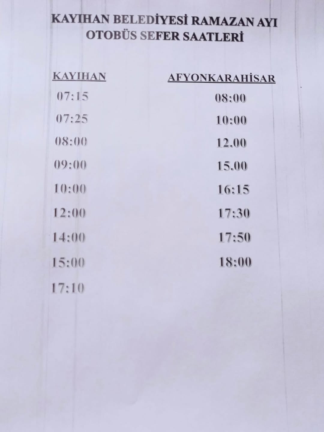 Kayıhan Belediyesi'nden Ramazan Ayı'nda Toplu Taşıma Düzenlemesi