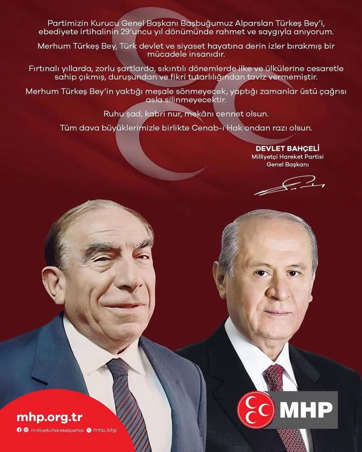 MHP Genel Başkanı Devlet Bahçeli'den Alparslan Türkeş'e Vefa