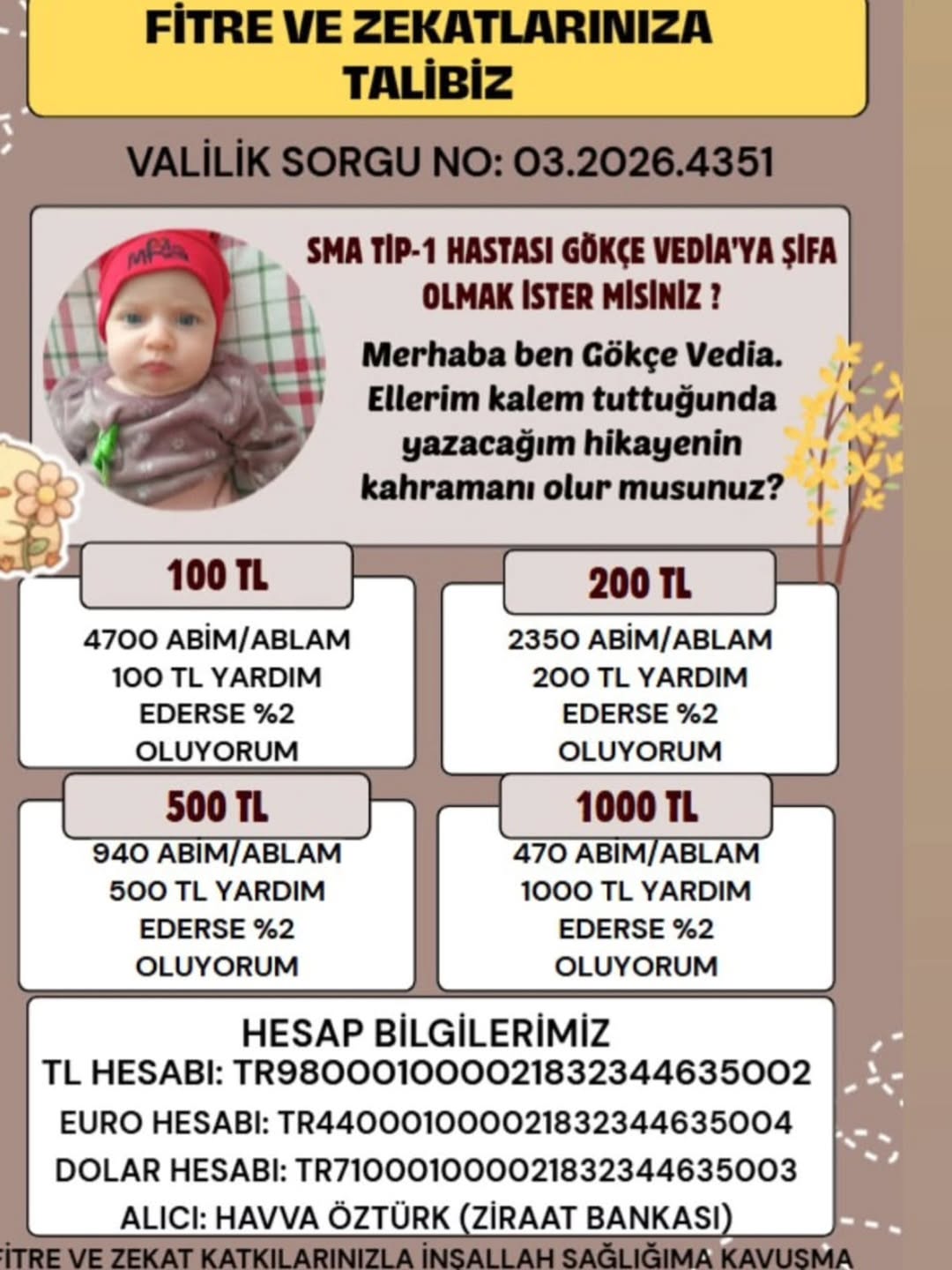 SMA Tip-1 Hastası Gökçe Vedia İçin Ahmetpaşa Belediyesi'nden Destek Çağrısı