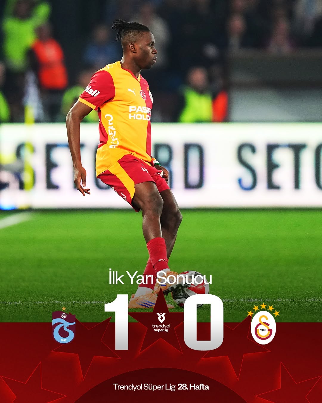 Süper Lig Maçında İlk Yarı Sonucu: Trabzonspor 1-0 Galatasaray
