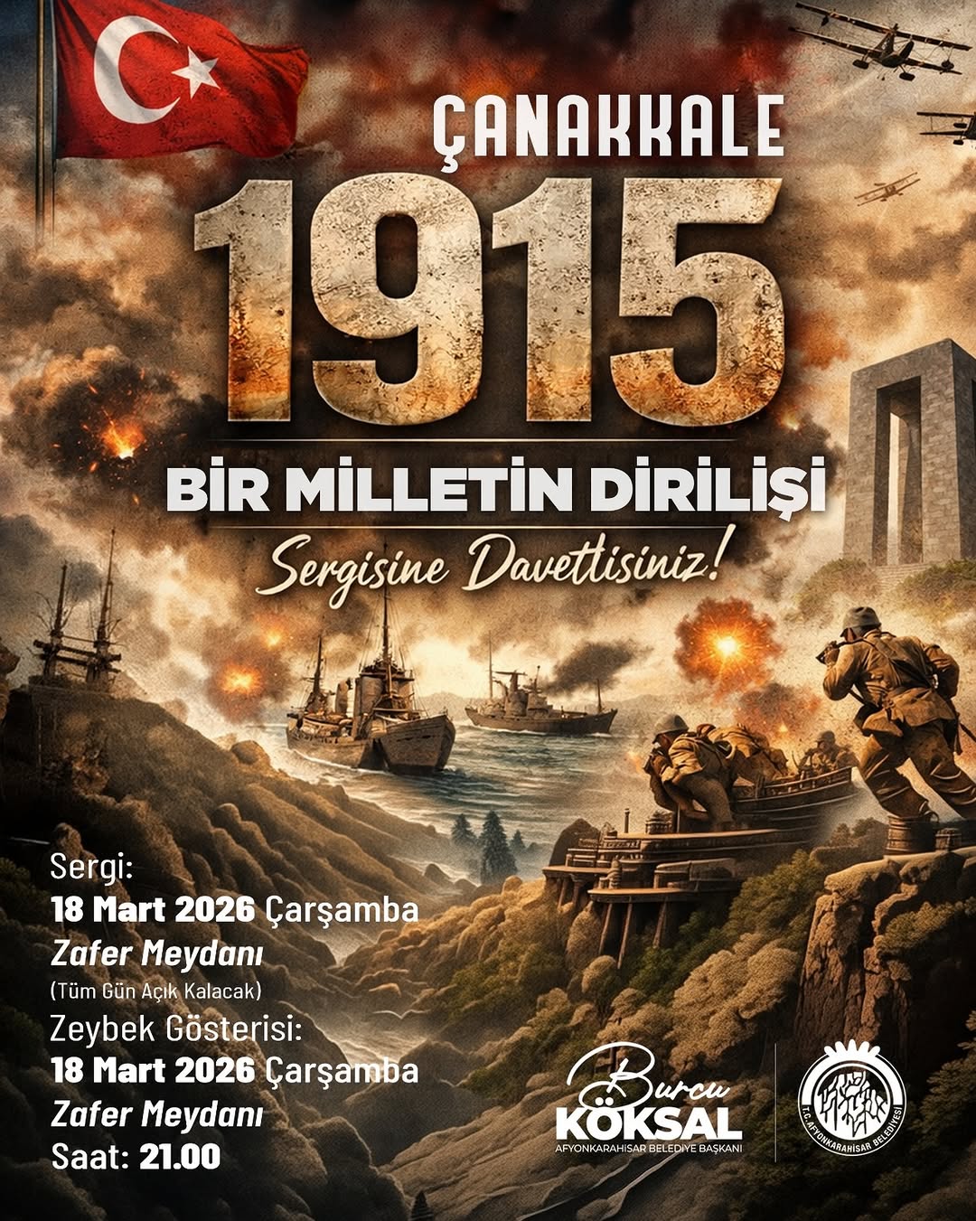 T.C. Afyonkarahisar Belediyesi'nden Çanakkale Zaferi Sergisi Davetiyesi