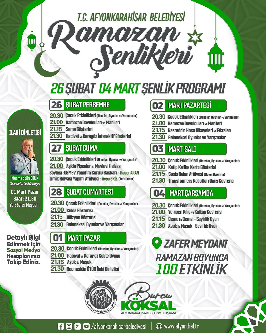 T.C. Afyonkarahisar Belediyesi Ramazan Şenlikleri Programı Devam Ediyor