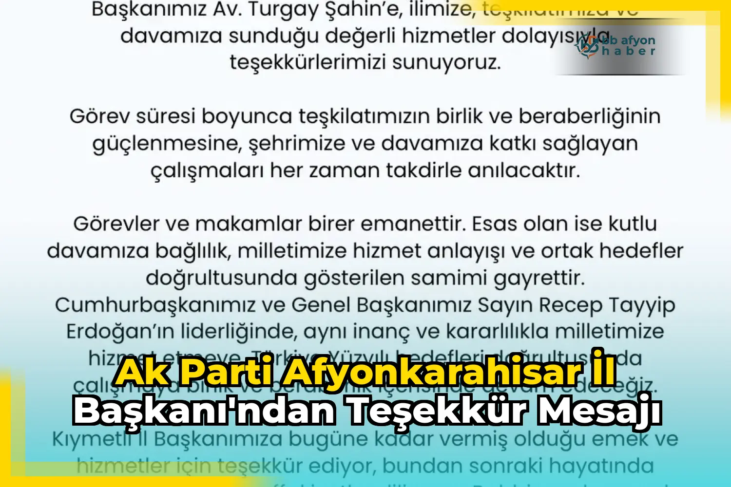 Ak Parti Afyonkarahisar İl Başkanı'ndan Teşekkür Mesajı