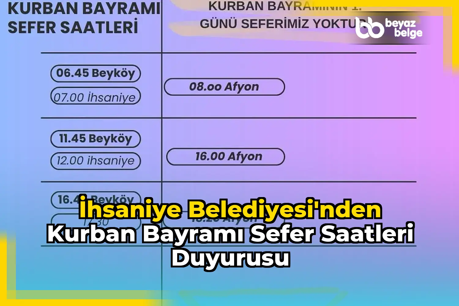 İhsaniye Belediyesi'nden Kurban Bayramı Sefer Saatleri Duyurusu