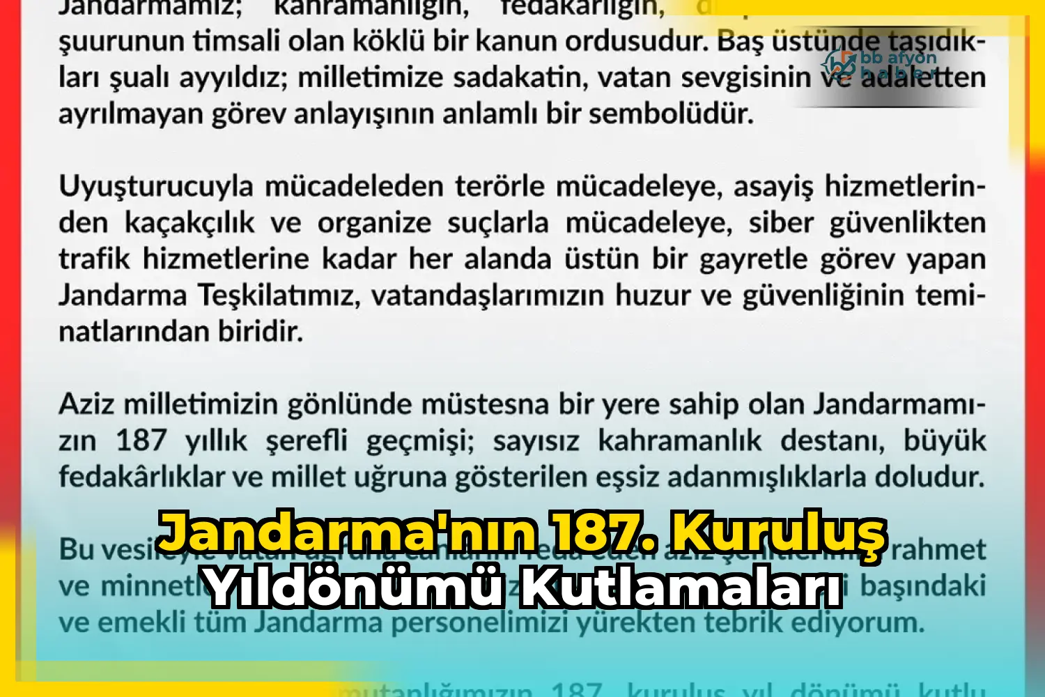 Jandarma'nın 187. Kuruluş Yıldönümü Kutlamaları