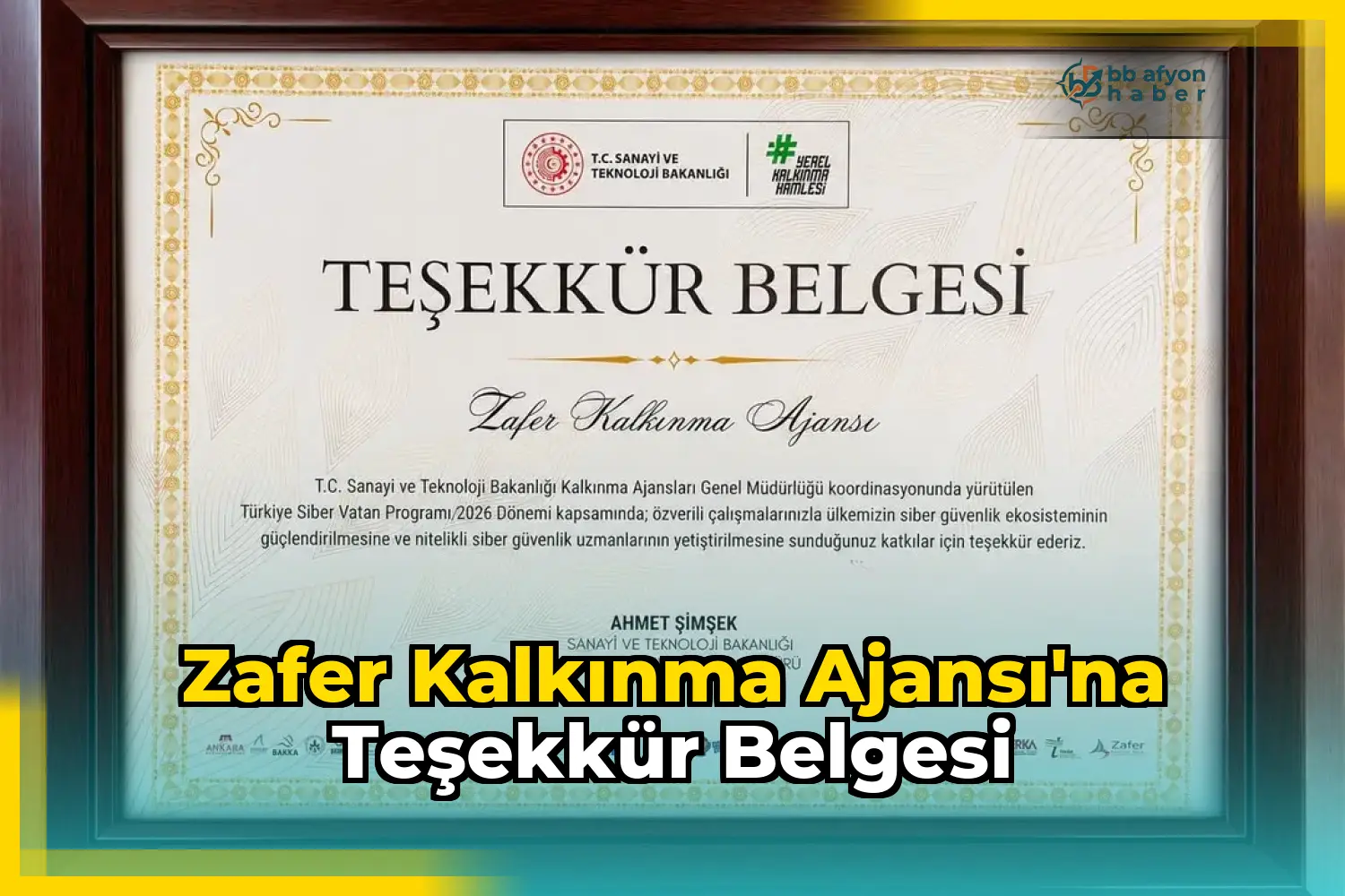 Zafer Kalkınma Ajansı'na Teşekkür Belgesi