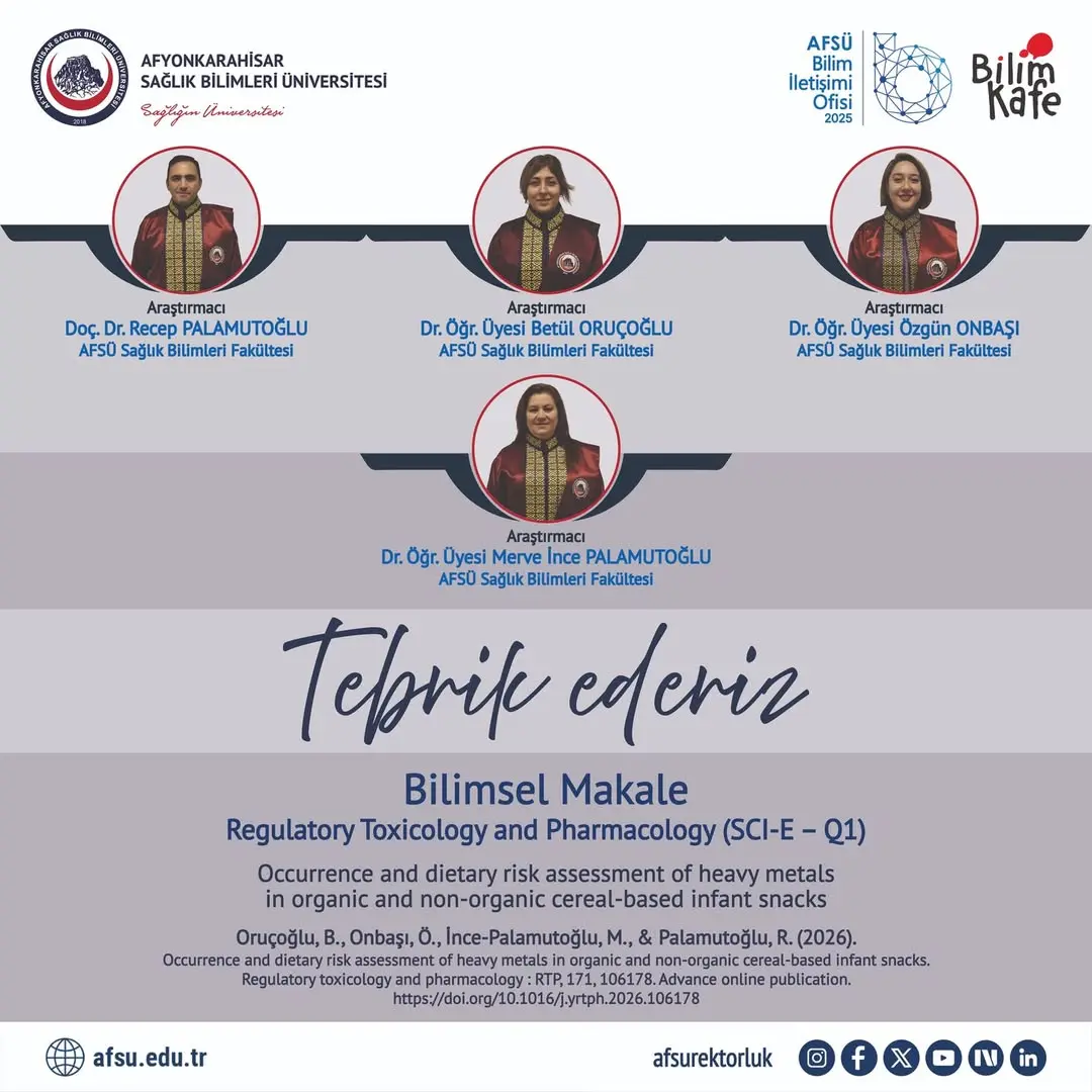 AFSÜ Akademisyenlerinden Yayınlanan Bilimsel Makale: Regulatory Toxicology and Pharmacology
